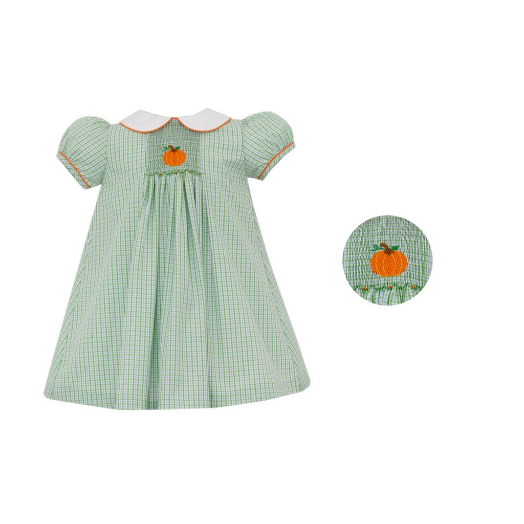 Pumpkin Green & Blue Check Smocked Float Dress