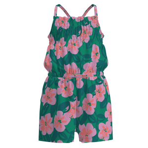 Smocked Strappy Romper - Bold Hibiscus