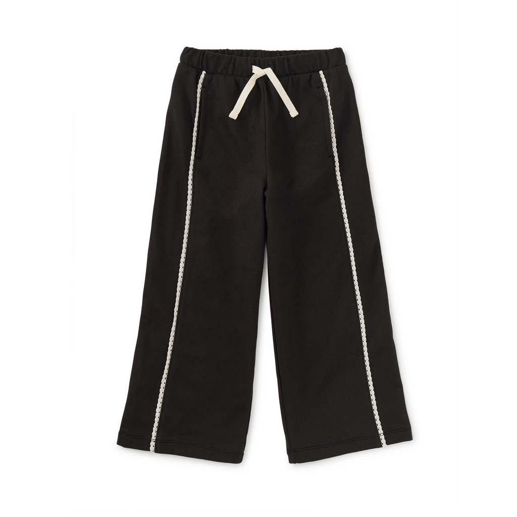 Lace Trim Track Pants - Jet Black
