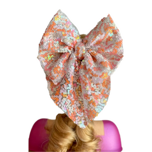 Orange & Pink Sequin 5" Sailor Bow on Clip