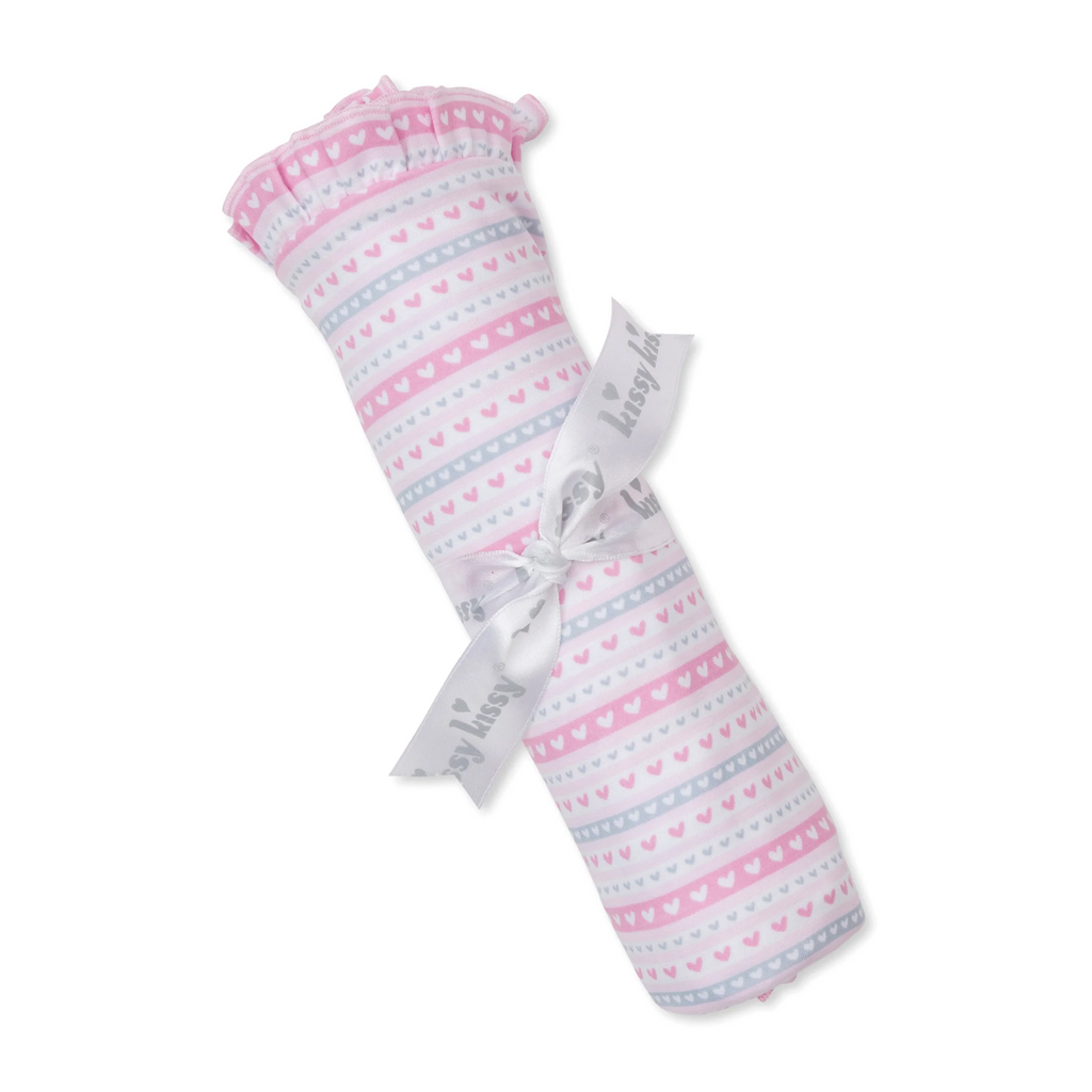 Pink Baby Elephant Heart Stripes Ruffle Blanket