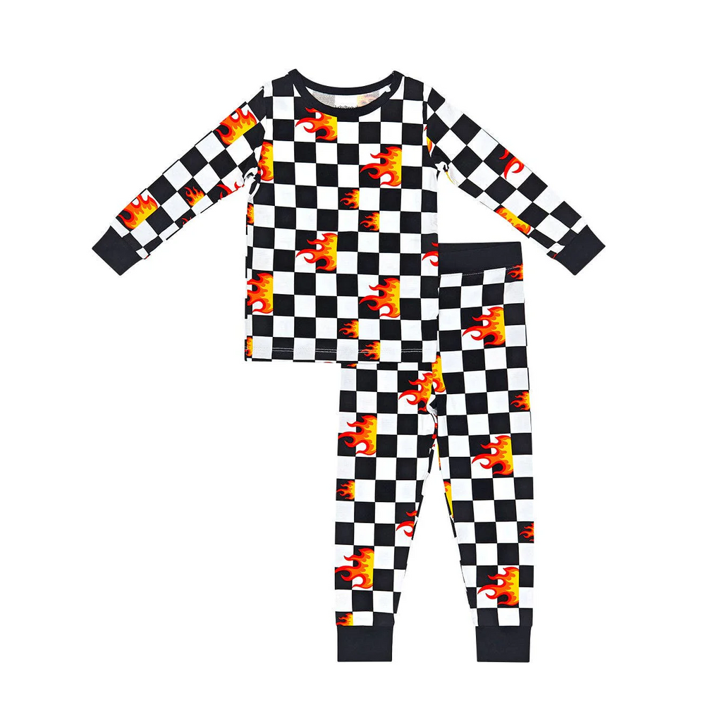 Bamboo Two Piece PJ Set - Checker Blaze