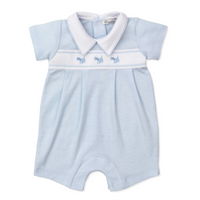 Blue Dogs Short Playsuit - Light Blue Stripe