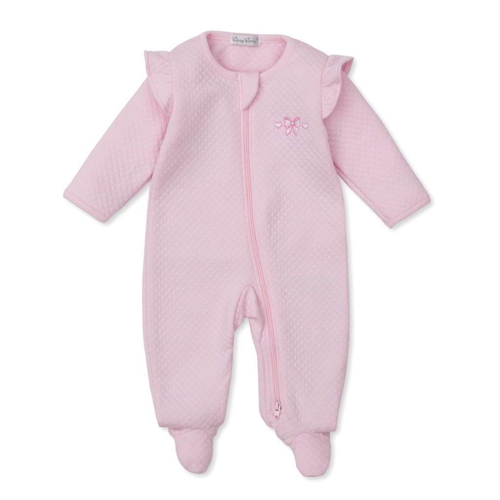 Pink Jacquard Zipper Footie - Billowy Bows