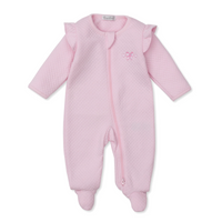 Pink Jacquard Zipper Footie - Billowy Bows