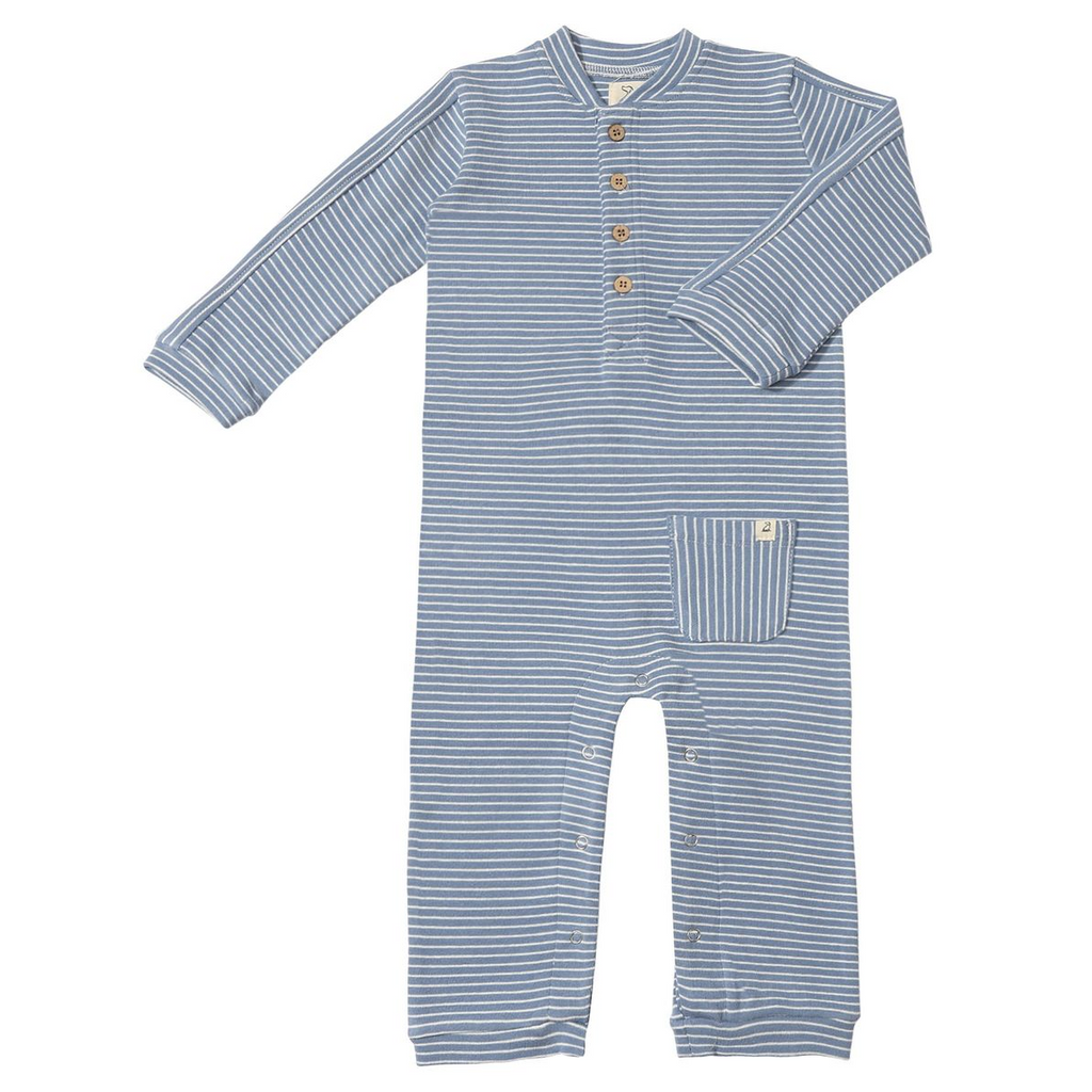 Mitch Henley Romper - Blue & White Stripe