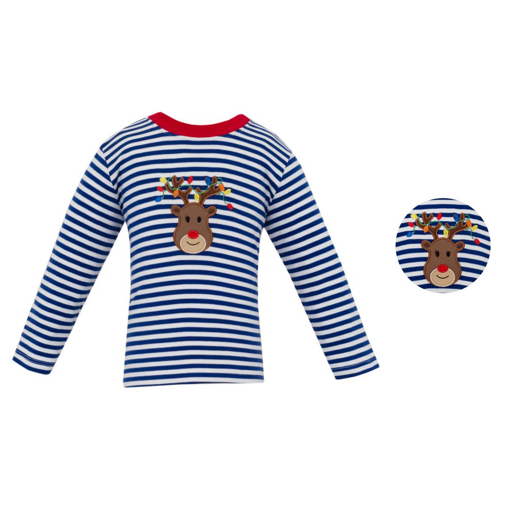 Reindeer w/ Lights - Royal Blue Stripe Knit Boy's LS T-Shirt