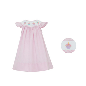 Cupcakes - Pink Gingham Angel Wing Smocked Bishop Dress