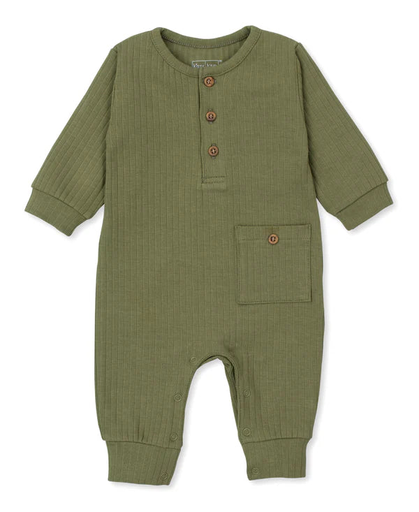 Kissy Love Green Ribbed Henley Playsuit