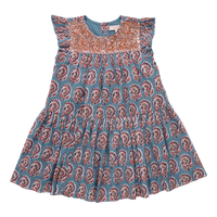 Girls Fiona Ruffle Dress - Blue Paisley
