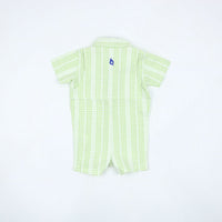 Guayabera Romper - Green Plaid Linen