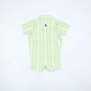 Guayabera Romper - Green Plaid Linen