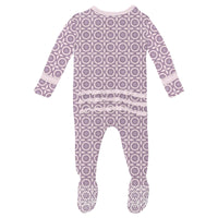 Print Muffin Ruffle 2 Way Zipper Footie - Lavender Flower Lattice