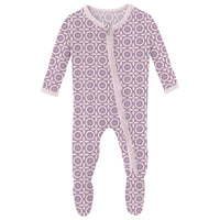 Print Muffin Ruffle 2 Way Zipper Footie - Lavender Flower Lattice