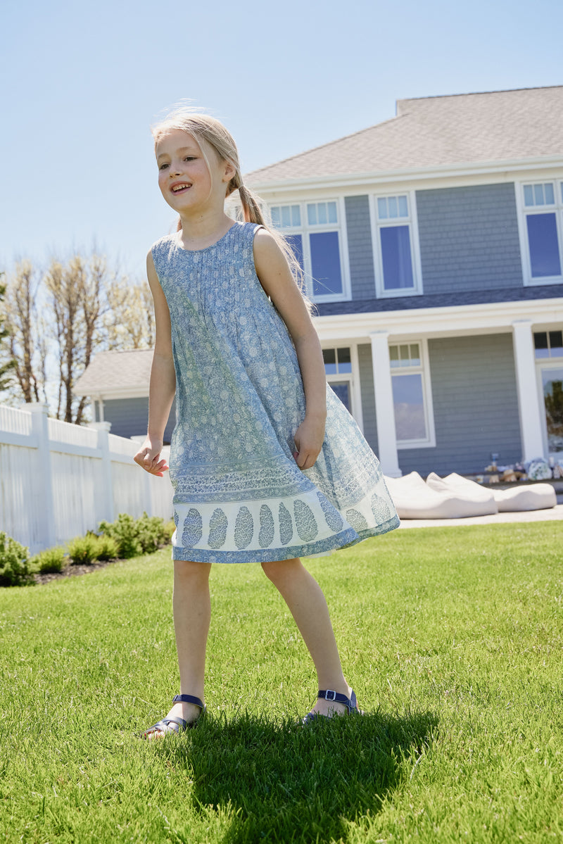 Girls Jaipur Dress - Light Blue Garden