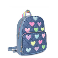 Quilted Heart-Patched Denim-Printed Mini Backpack