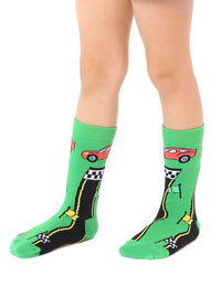 3D Packaged Crew Socks - Kids - Race Car - Green