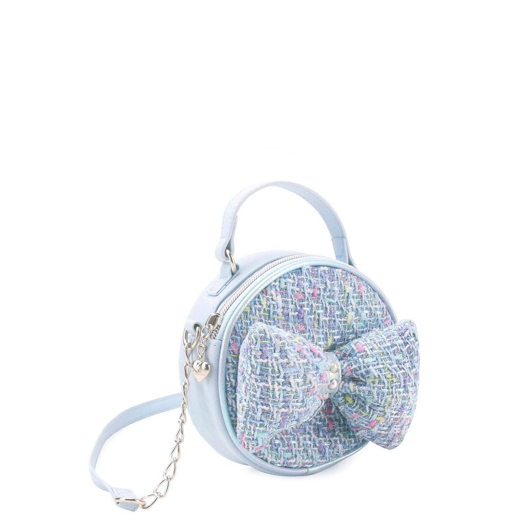 Tweed Bow Blue Round Crossbody Bag