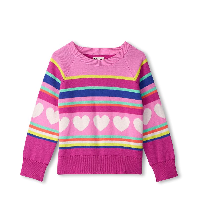 Rainbow Heart Stripe Raglan Pullover Sweater