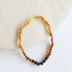 Raw Ombre Amber+ Lava Stone 11" - Baltic Amber Necklace