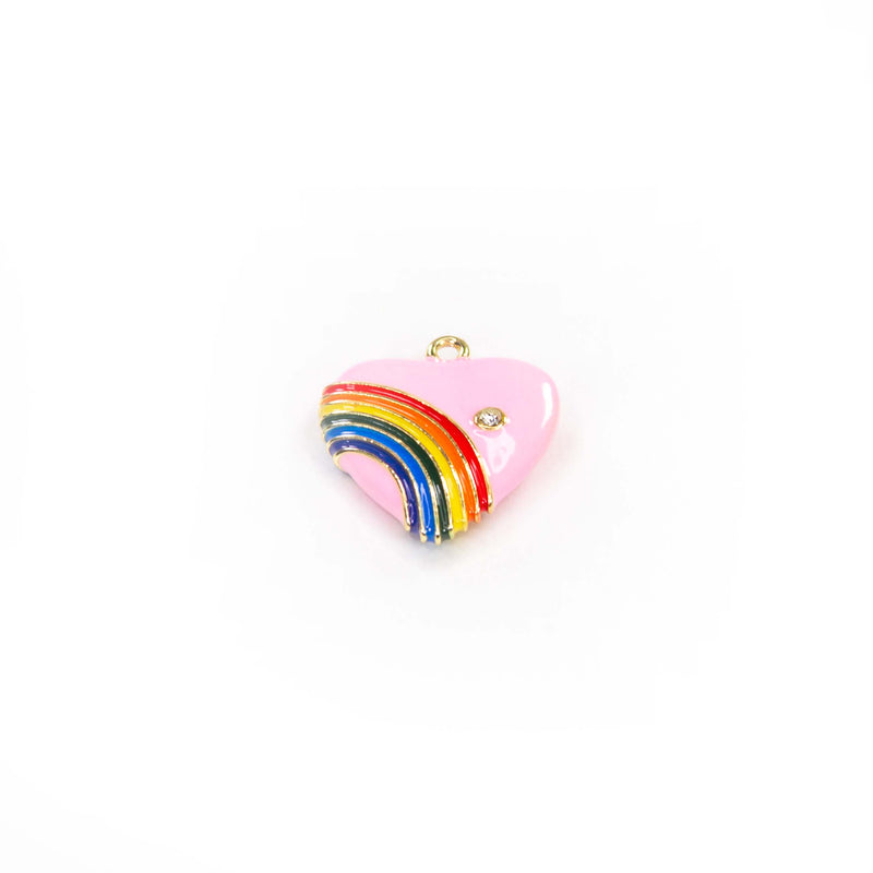 Rainbow Heart Charm - Baby Pink