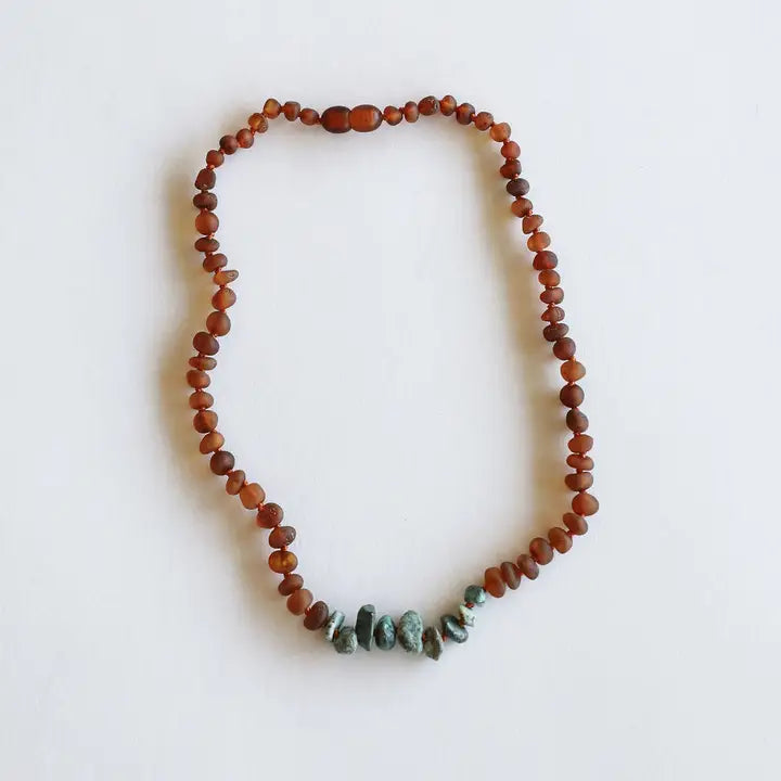 Raw Cognac Amber + Raw Turquoise Jasper - Baltic Amber Necklace