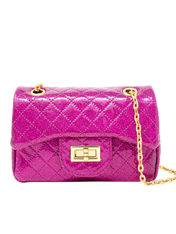 Classic Quilted Sparkle Mini Purse | Hot Pink