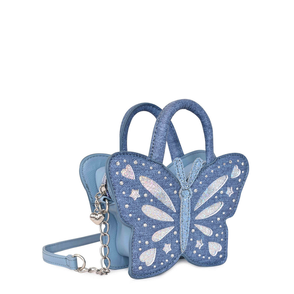 Denim Butterfly Rhinestone Crossbody Bag