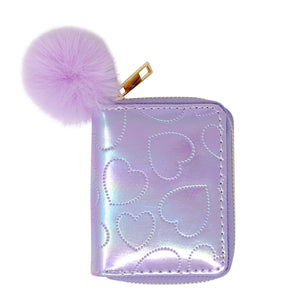 Shiny Dotted Heart Wallet - Purple