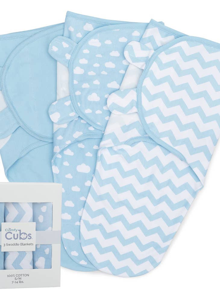 Baby Easy Swaddle Blankets 3 Pack | Blue