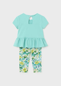 Turquoise Ruffled Top and Floral Legging Set