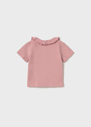 Rose Ruffle Collar Ribbed Polo