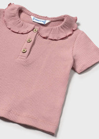 Rose Ruffle Collar Ribbed Polo