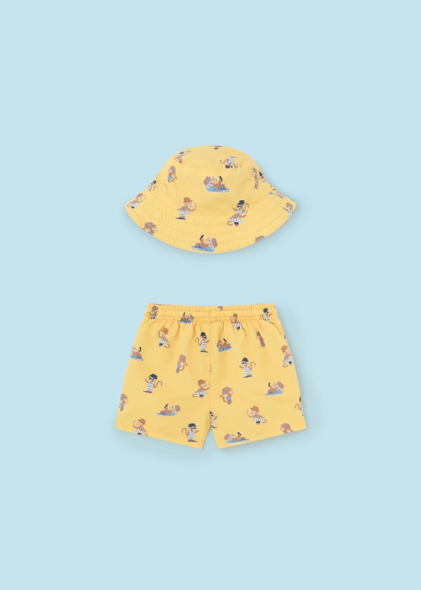 Curious Monkey Swim Shorts with Hat