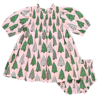 Baby Girls Stevie Puff Sleeve Dress Set - Pink Trees