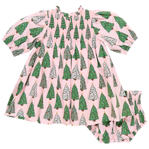 Baby Girls Stevie Puff Sleeve Dress Set - Pink Trees