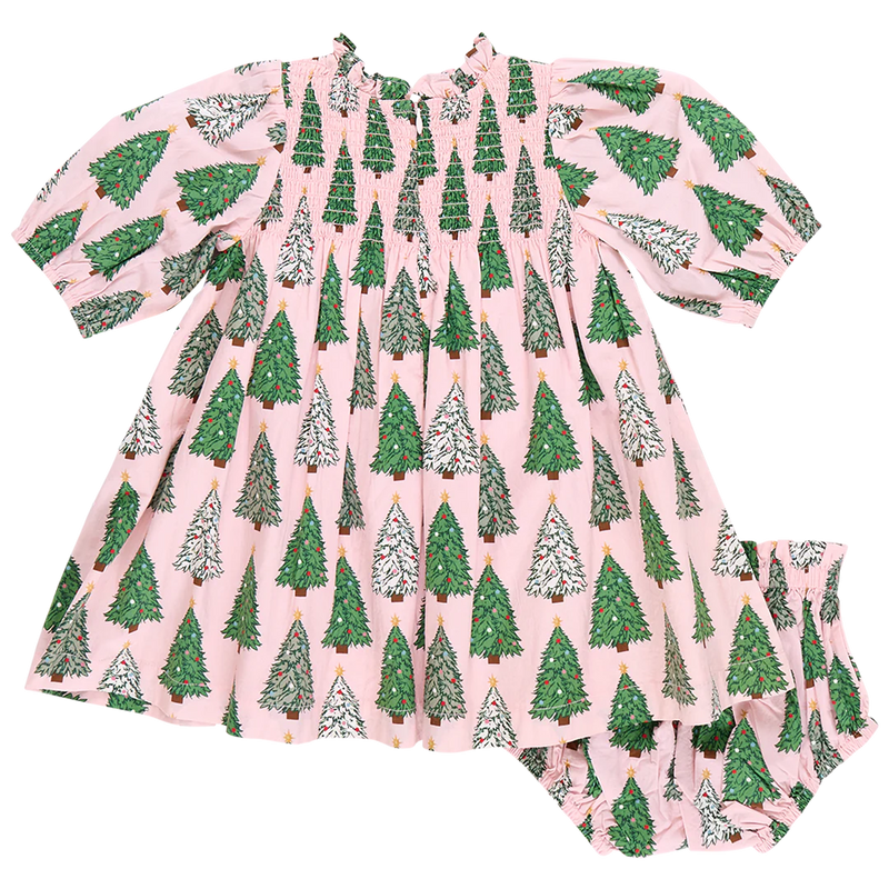 Baby Girls Stevie Puff Sleeve Dress Set - Pink Trees