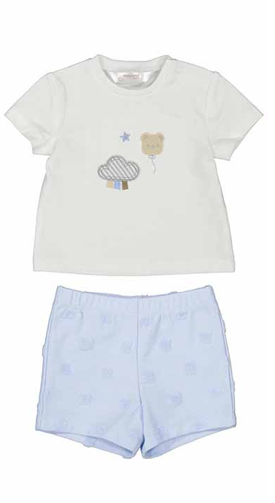 Teddy Balloon Top & Blue Shorts Set