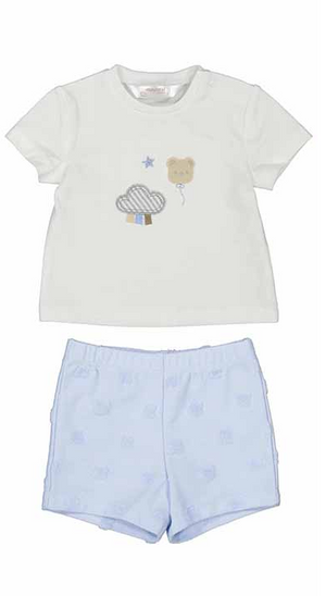 Teddy Balloon Top & Blue Shorts Set