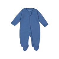 Blue Solid Zipper Footie
