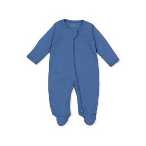 Blue Solid Zipper Footie