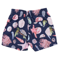 Boys Swim Trunk - Navy Watercolor Shells