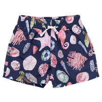 Boys Swim Trunk - Navy Watercolor Shells