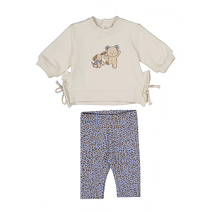 Bear & Pup LS Tie Top & Blue Leopard Leggings Set