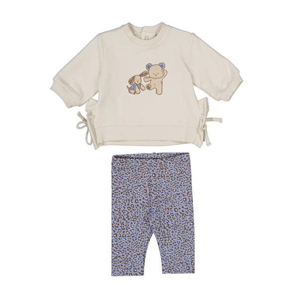 Bear & Pup LS Tie Top & Blue Leopard Leggings Set