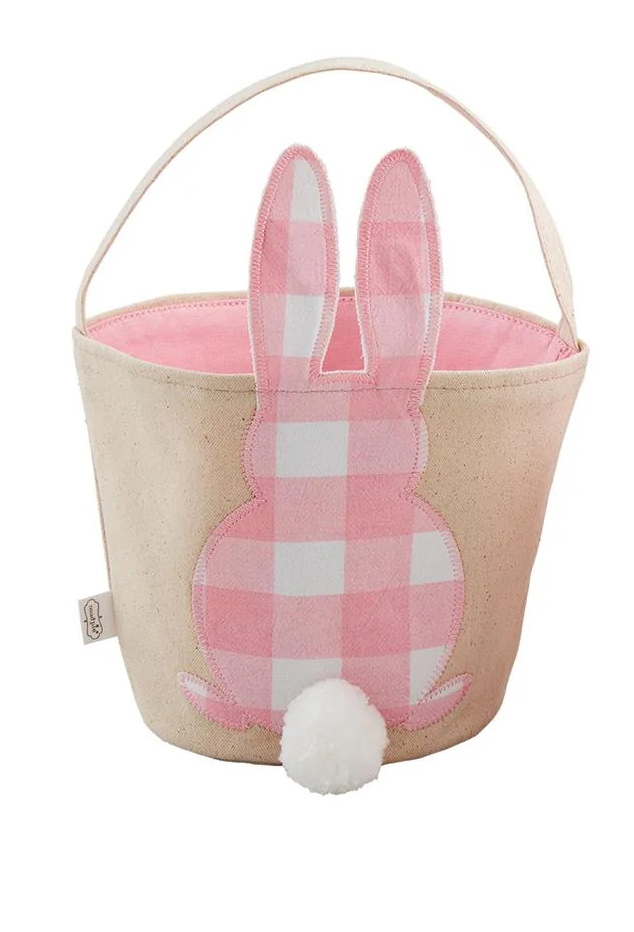 Pink Check Bunny Baskets - Bunny Tail Canvas OR Bunny Ears Pink Check