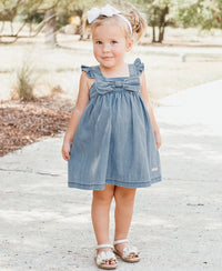 Longhorn Embroidery Lt Denim Bow Dress
