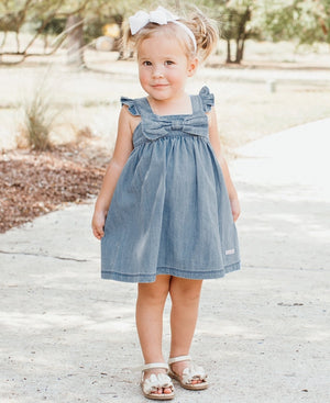 Longhorn Embroidery Lt Denim Bow Dress