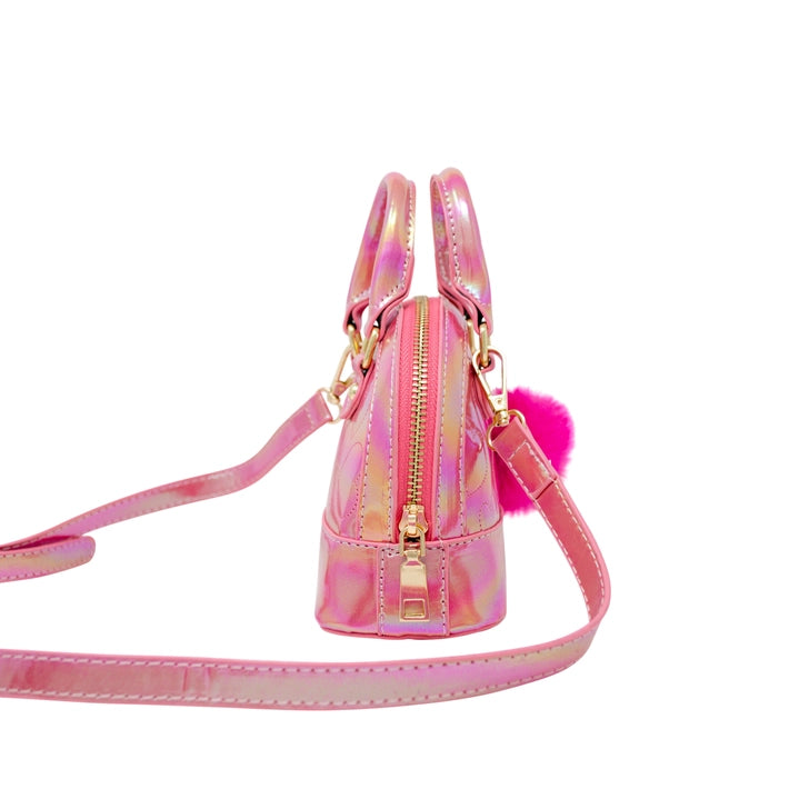 Shiny Dotted Heart Moon Handbag | Hot Pink