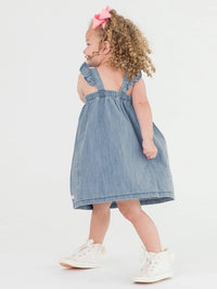 Longhorn Embroidery Lt Denim Bow Dress